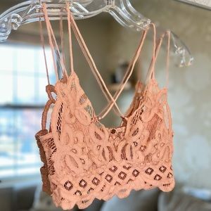 FP Movement by Free People Bralette Top / Crop Top Light Pink / Peach Lace -  XS